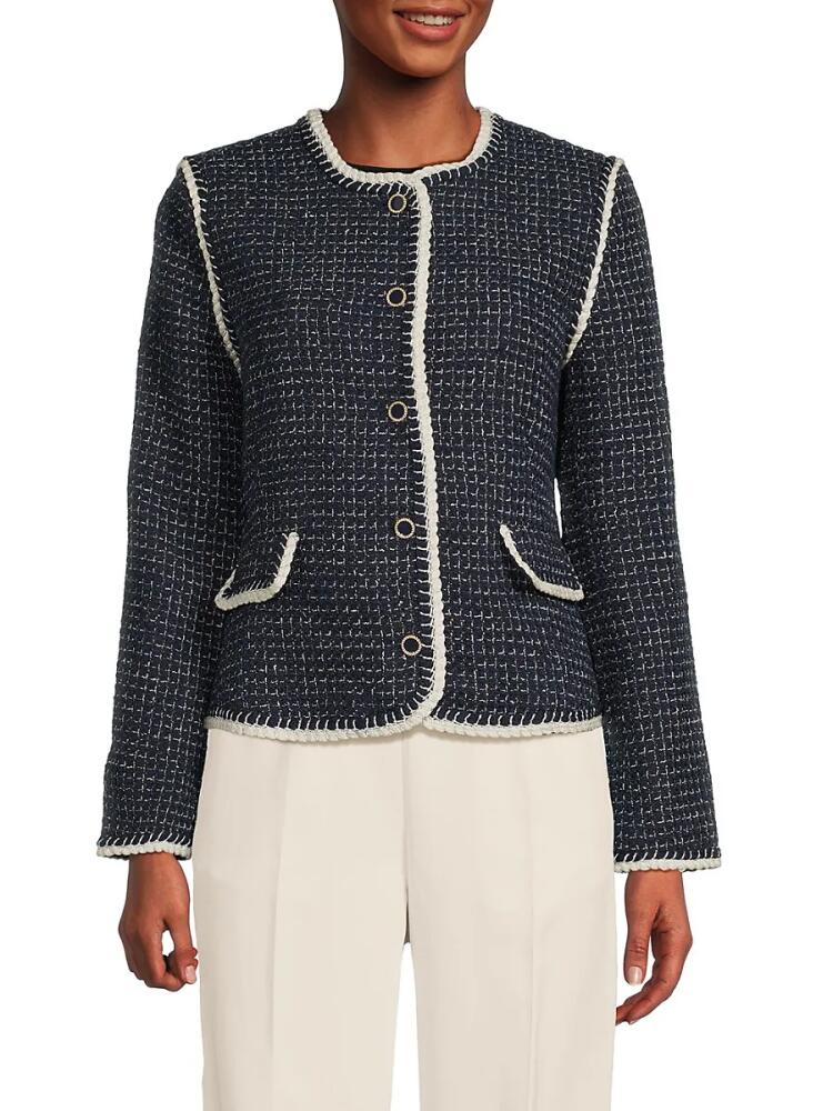 NANETTE nanette lepore Women's Tweed Contrast Trim Jacket - Blue Cover