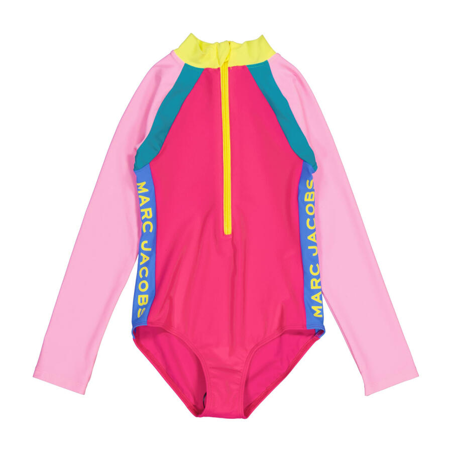 Little Marc Jacobs Girls Fuschia 1-Piece Long Sleeved Swimsuit Cover