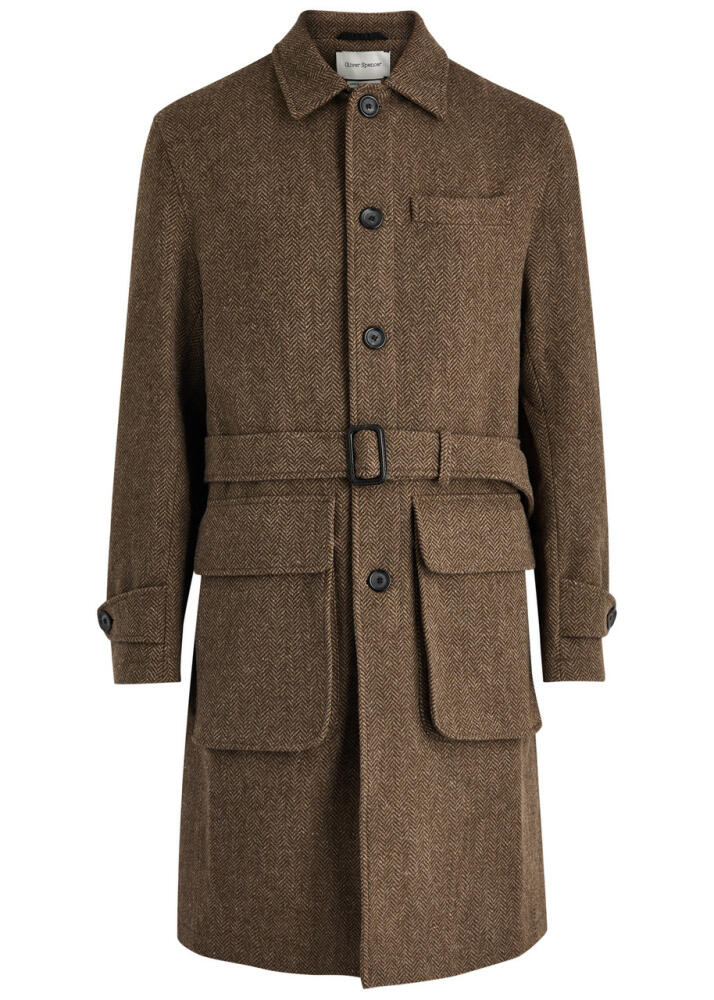 Oliver Spencer Grandpa Herringbone Wool Coat - Brown Cover