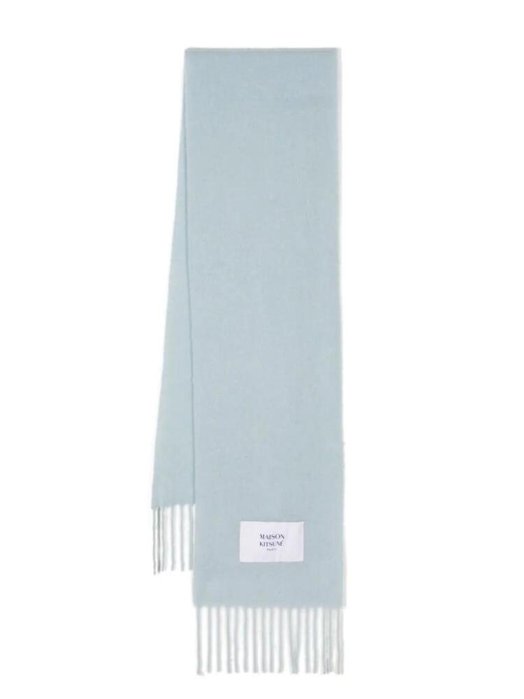 Maison Kitsuné logo-patch fringe-trim scarf - Blue Cover