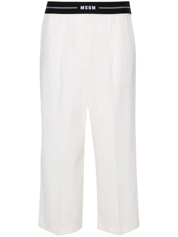 MSGM logo-waistband cropped trousers - White Cover