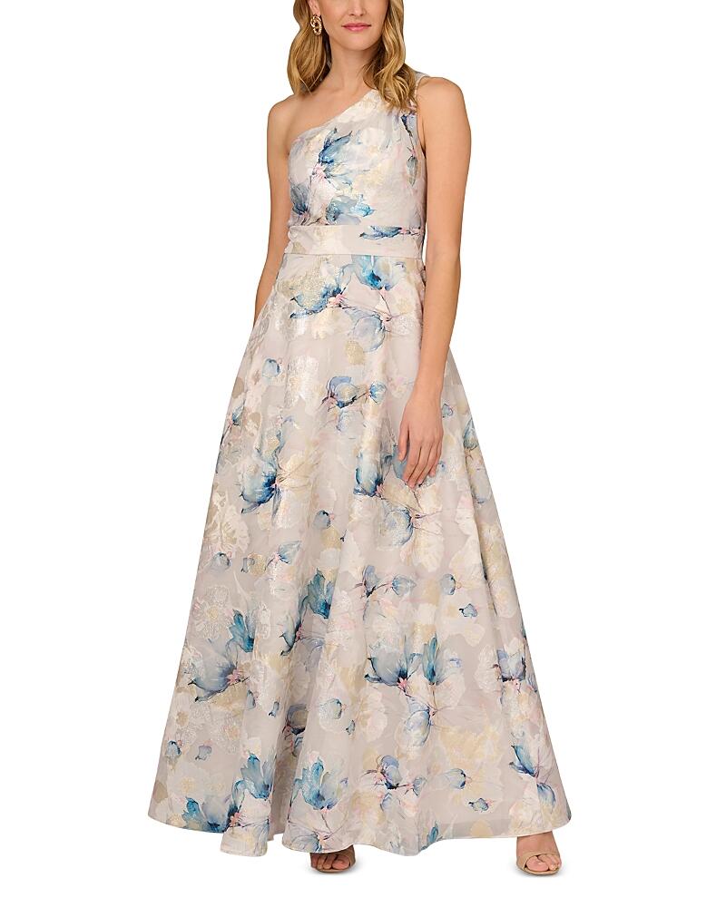 Aidan Mattox One Shoulder Floral Jacquard Gown Cover