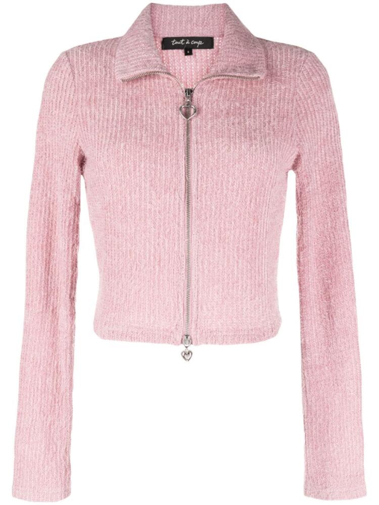 tout a coup heart zip-puller ribbed-knit cardigan - Pink Cover