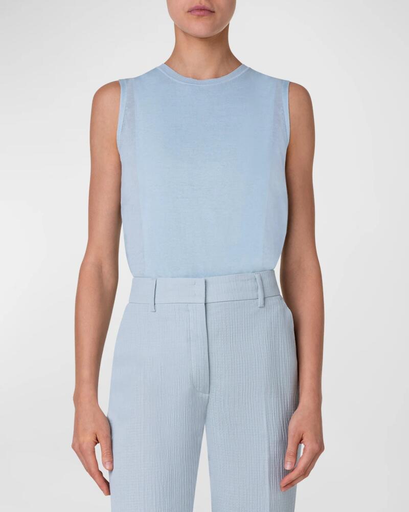 Akris Sheer-Panel Silk-Cotton Knit Tank Top Cover