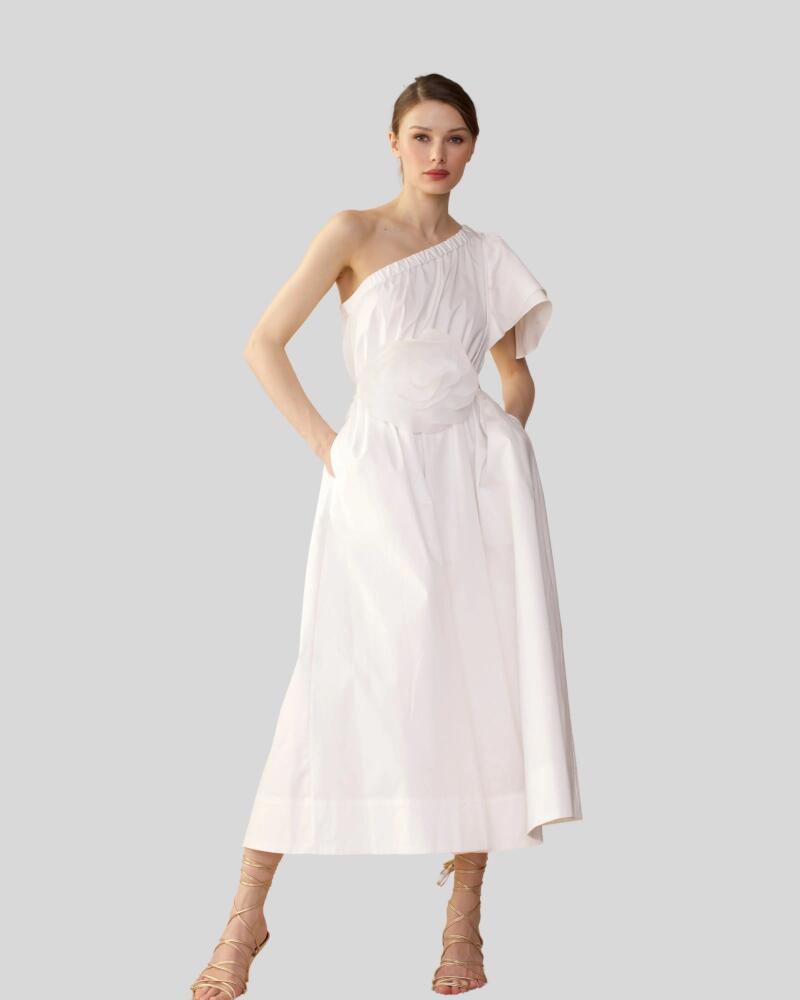 Cynthia Rowley COTTON ONE SHOULDER MIDI DRESS in White Cover