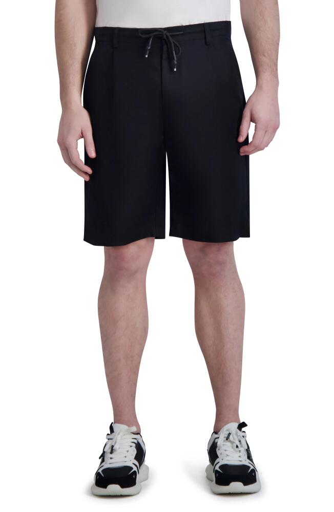 Karl Lagerfeld Paris Linen & Cotton Drawstring Shorts in Black Cover