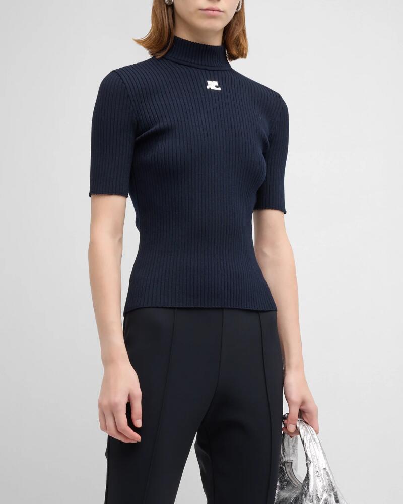 Courreges Mock-Neck Short-Sleeve Rib Pullover Cover