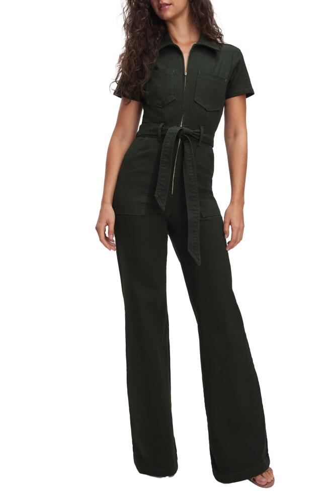 Good American Fit for Success Palazzo Jumpsuit in Alum Green001 Cover