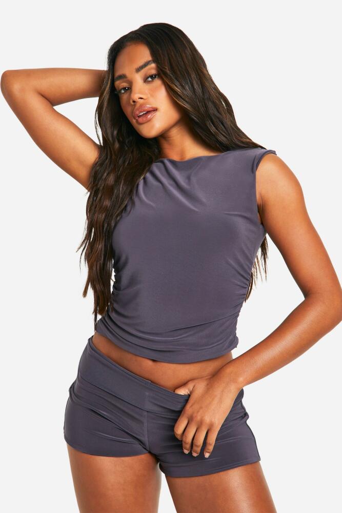 boohoo Womens Double Layer Racer And Booty Short - Grey Cover