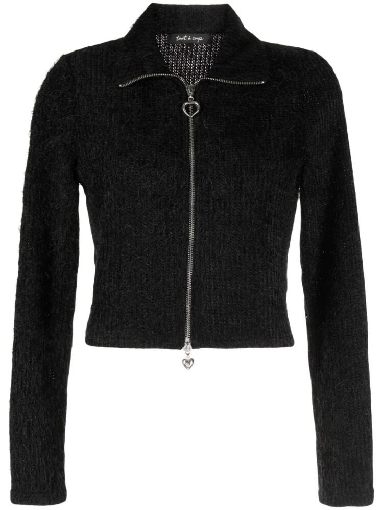 tout a coup heart zip-puller ribbed-knit cardigan - Black Cover