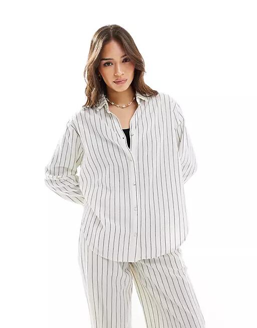 Nobody's Child Tamar boxy shirt in cream pinstripe - part of a set-White Cover