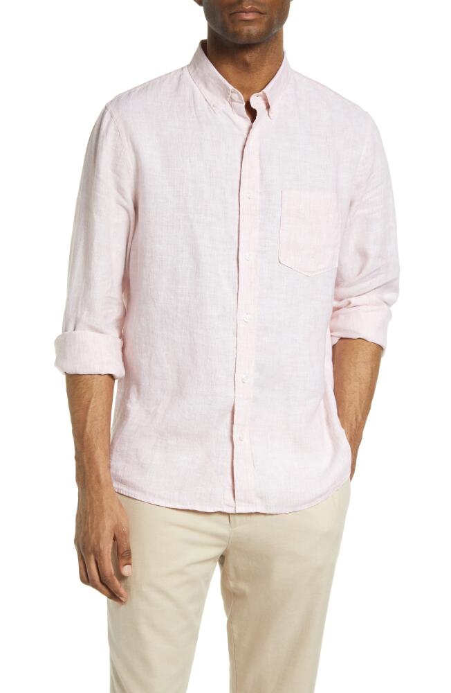 Nordstrom Trim Fit Solid Linen Button-Down Shirt in Pink Glass Eoe Cover