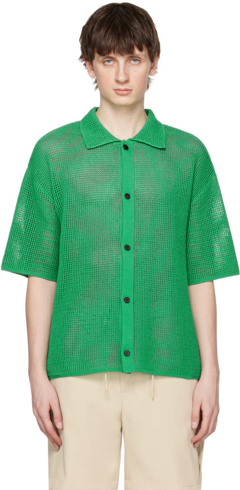 Solid Homme Green Spread Collar Shirt Cover