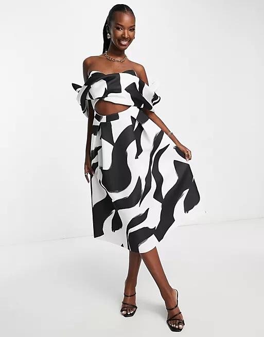 ASOS DESIGN 2 piece midi prom dress in mono smudge print-Multi Cover