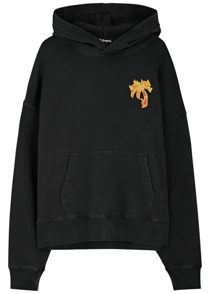 Palm Angels Burning Palm Hooded Cotton Sweatshirt - Black Cover