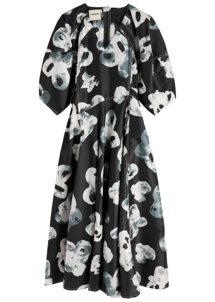 Lovebirds Floral-print Satin Midi Dress - Black Cover