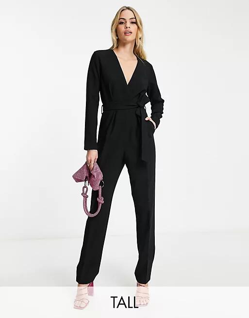 Closet London Tall tie waist kimono jumpsuit in black Cover