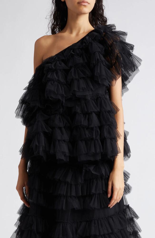 Molly Goddard Soft One-Shoulder Tulle Peplum Top in Black Cover