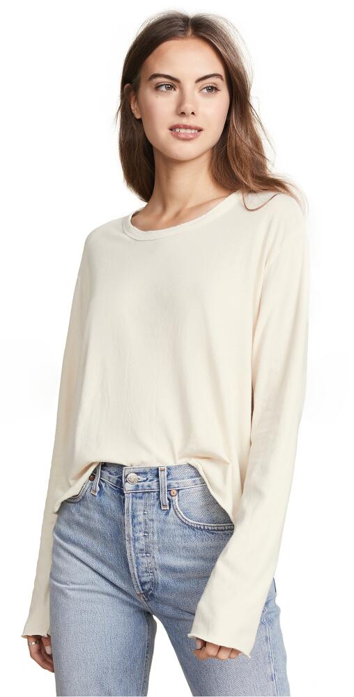 THE GREAT. The Long Sleeve Crop Tee Washed White Cover