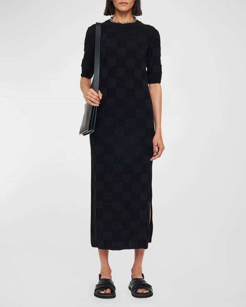 Joseph Side-Slit Vichy Knit Midi Sweater Dress Cover