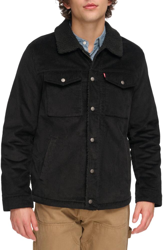 levi's Corduroy High Pile Fleece Lined Trucker Shacket in Black Cover