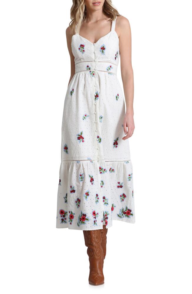 Avec Les Filles Floral Embroidered Eyelet Midi Dress in Maria Floral Cover