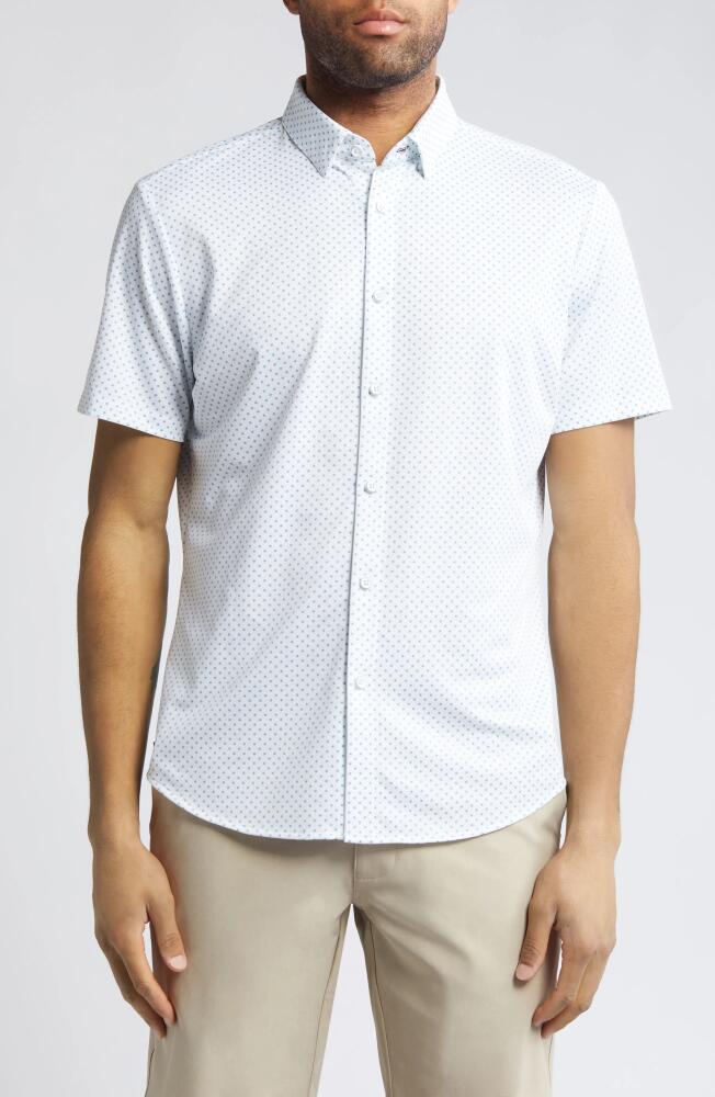 Mizzen+Main Halyard Dot Print Short Sleeve Performance Knit Button-Up Shirt in White/Blue Cover