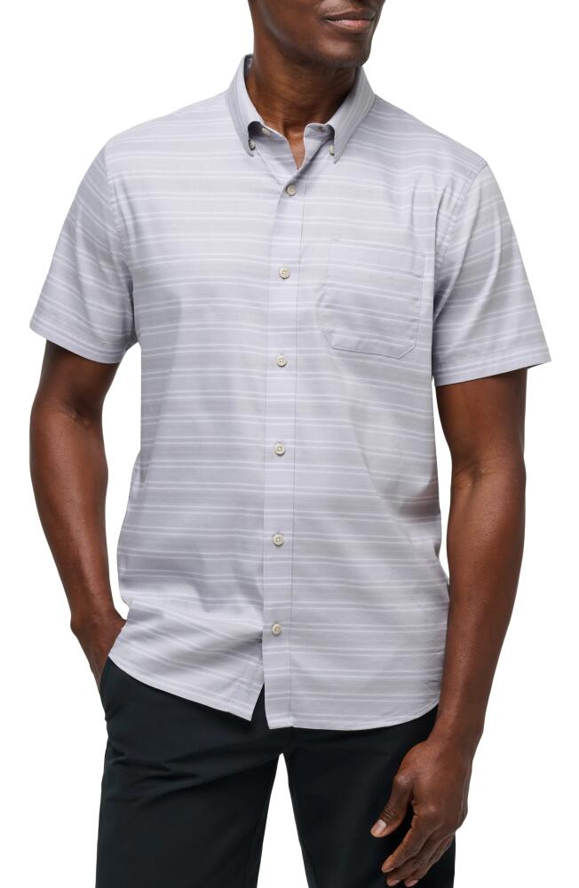 TravisMathew On the Table Stripe Short Sleeve Stretch Button-Up Shirt in Micro Chip Cover