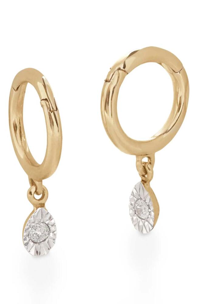 Monica Vinader Diamond Teardrop Mini Huggie Hoop Earrings in 14Kt Solid Gold Cover