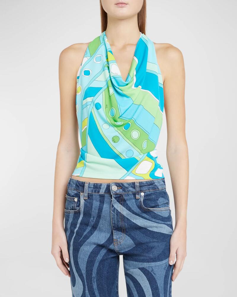 Emilio Pucci Abstract-Print Cowl Halter Top Cover