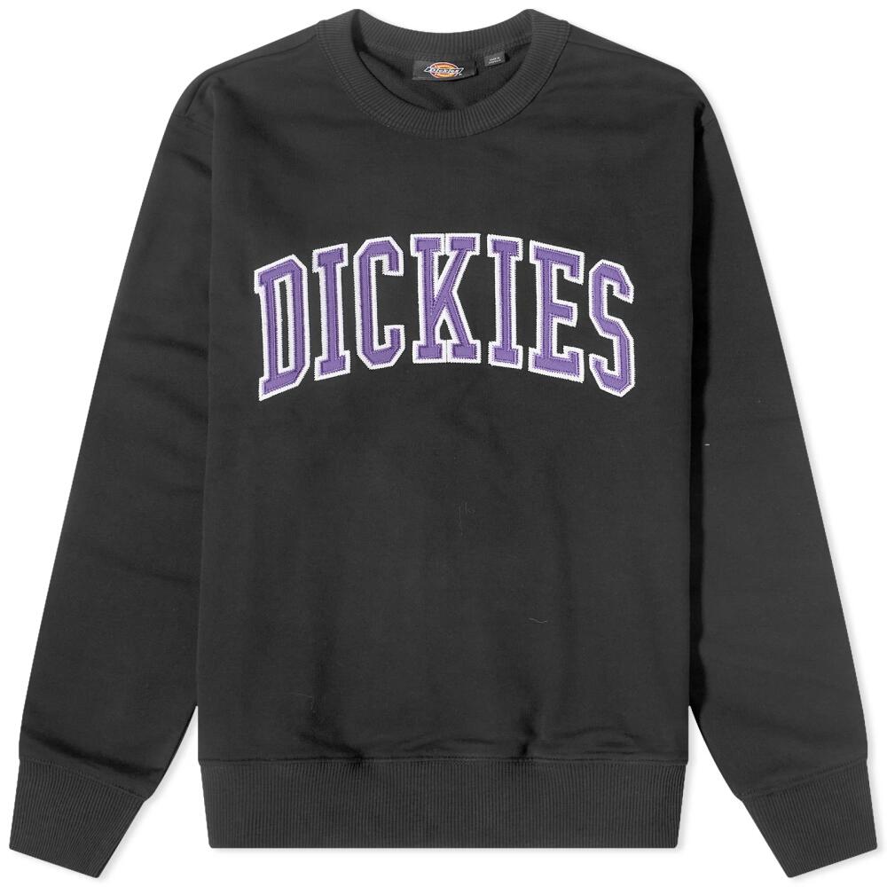 Dickies Men's Aitkin College Logo Crew Sweat in Black/Imperial Palace Cover