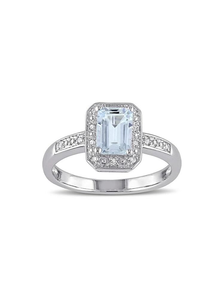 Sonatina Women's Sterling Silver, Aquamarine & Diamond Solitaire Ring Cover