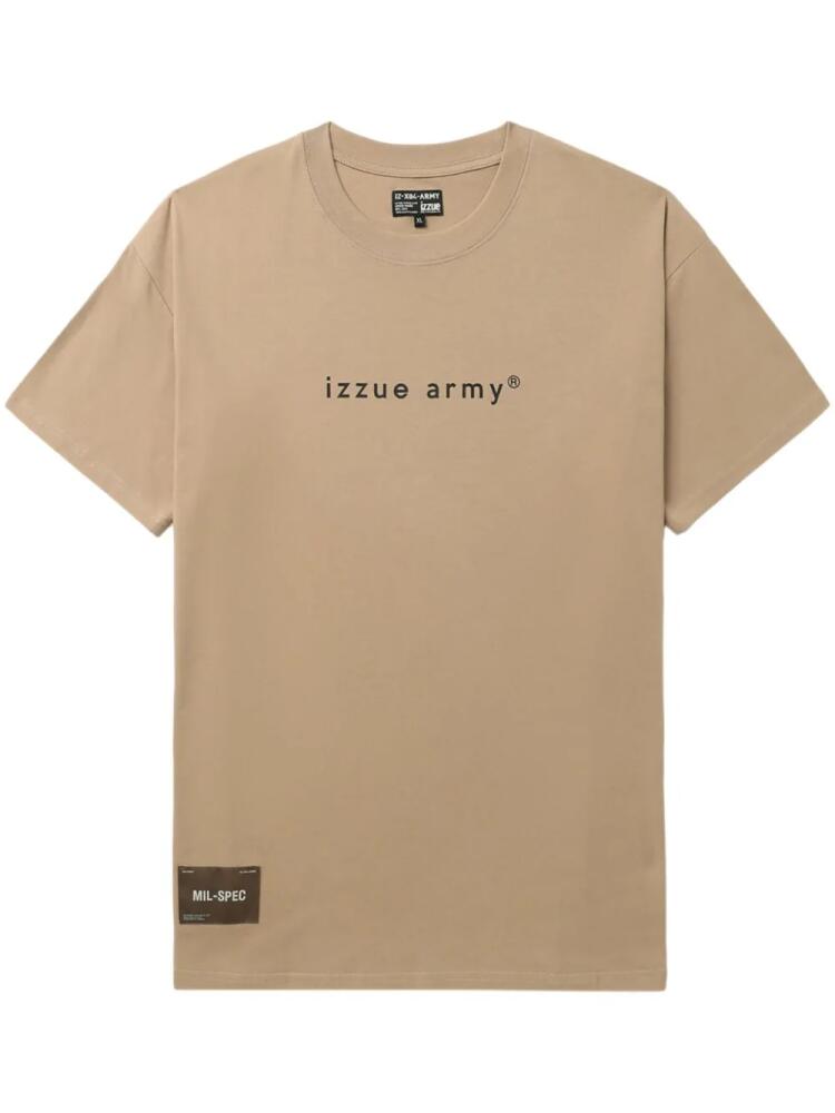 izzue logo-print cotton T-shirt - Neutrals Cover