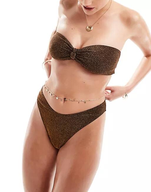 The Frolic serenity knot front bandeau bikini top in dark chocolate glitter-Brown Cover