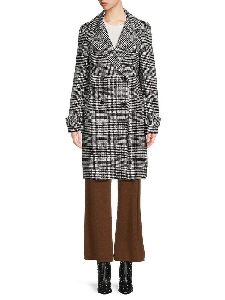 Elie Tahari Women's Houndstooth Double Breasted Coat - Black Ivory Cover