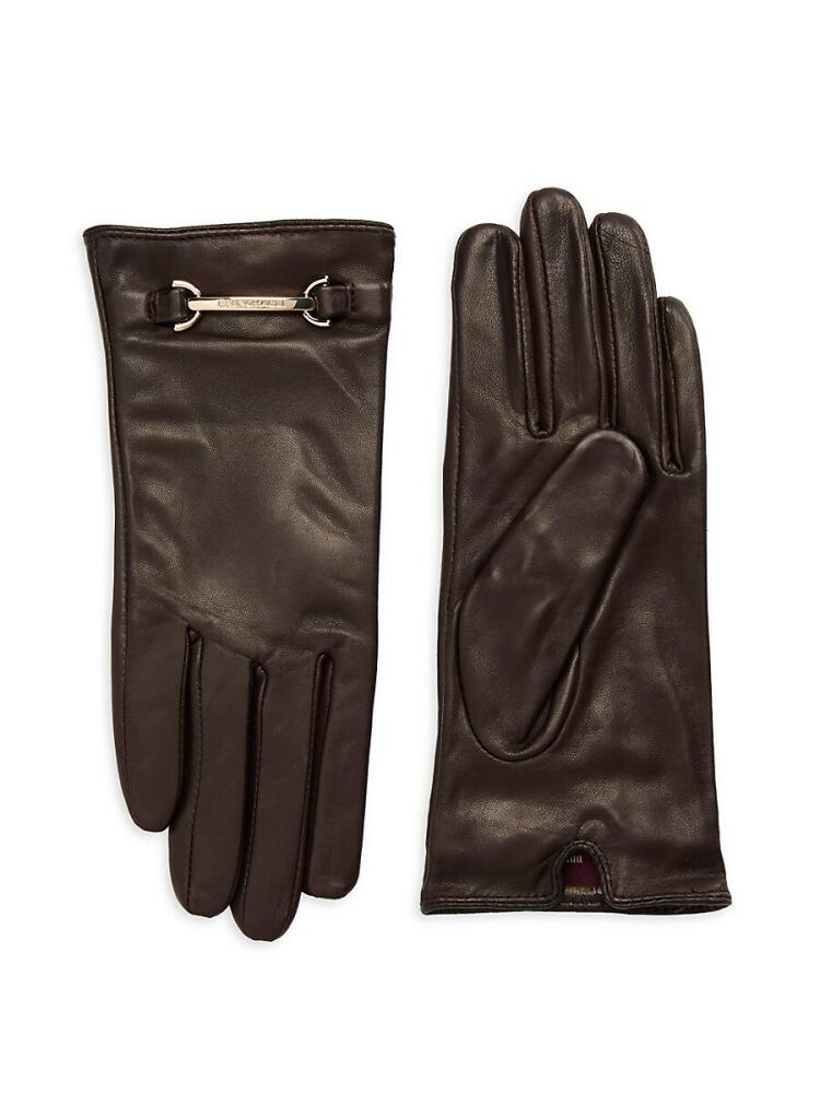 Bruno Magli Women's Logo Buckle Leather Short Gloves - Brown Cover