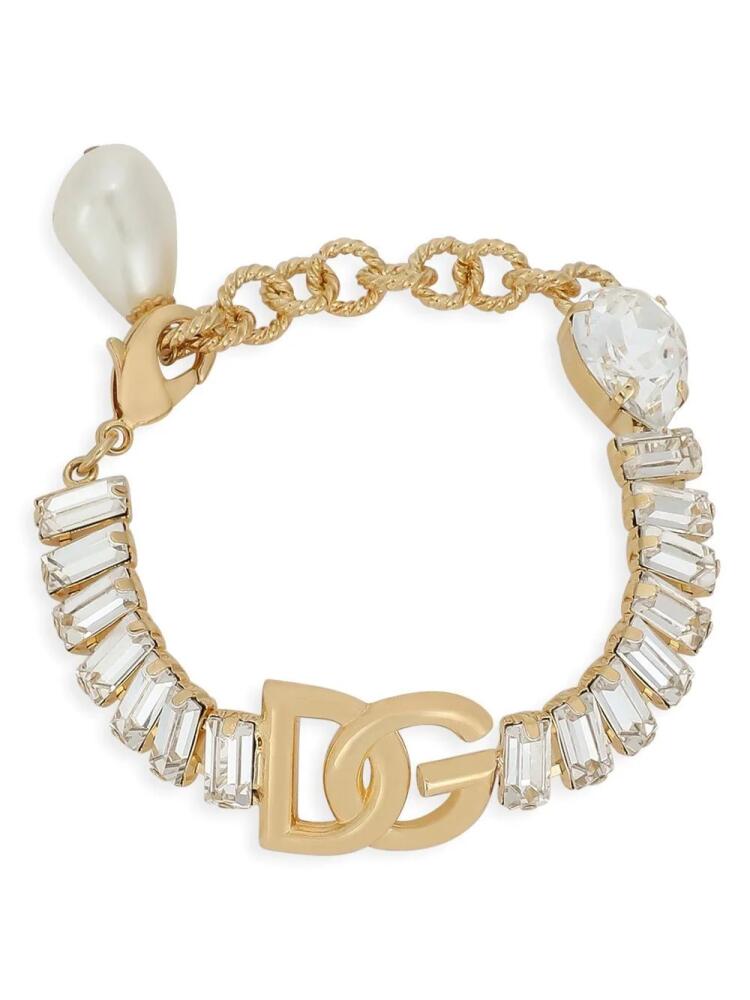 Dolce & Gabbana DG logo rhinestone-embellished bracelet - Gold Cover