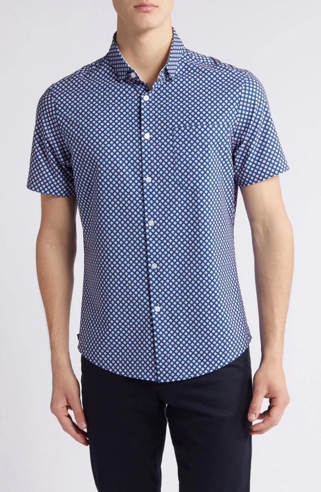 Mizzen+Main Leeward Trim Fit Print Short Sleeve Performance Button-Up Shirt in Navy Agave Cover