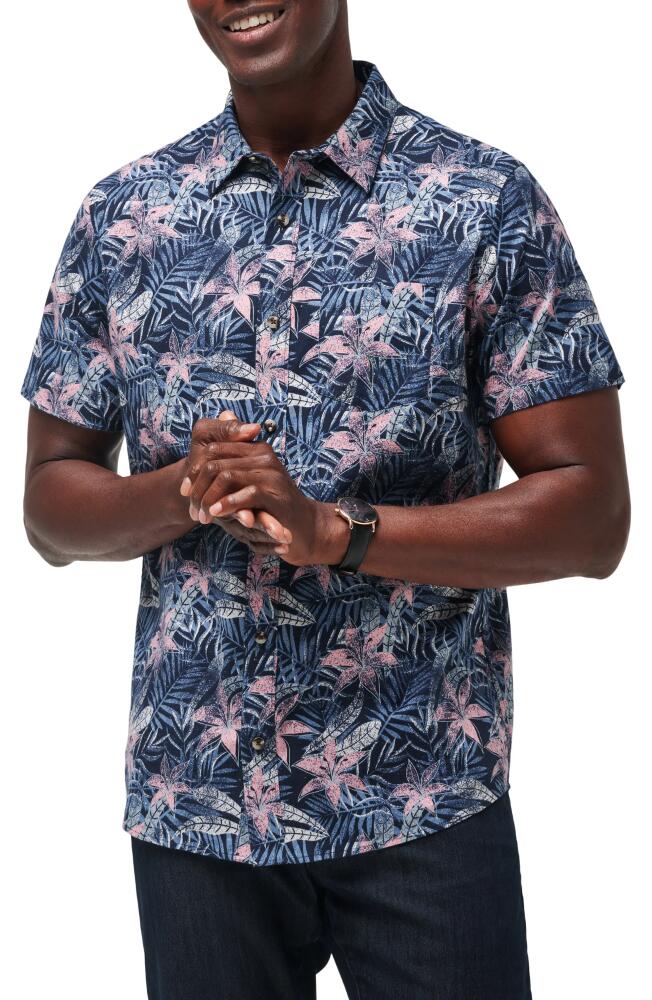 TravisMathew Shoot the Channel Floral Short Sleeve Stretch Button-Up Shirt in Heather Total Eclipse Cover