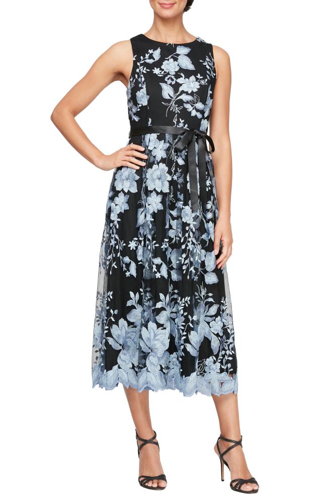 Alex Evenings Floral Embroidered Midi Dress in Black/Hydran Cover