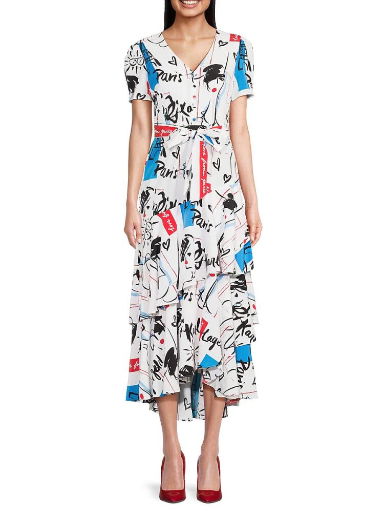 Karl Lagerfeld Paris Women's Print Belted Midi Dress - White Cover