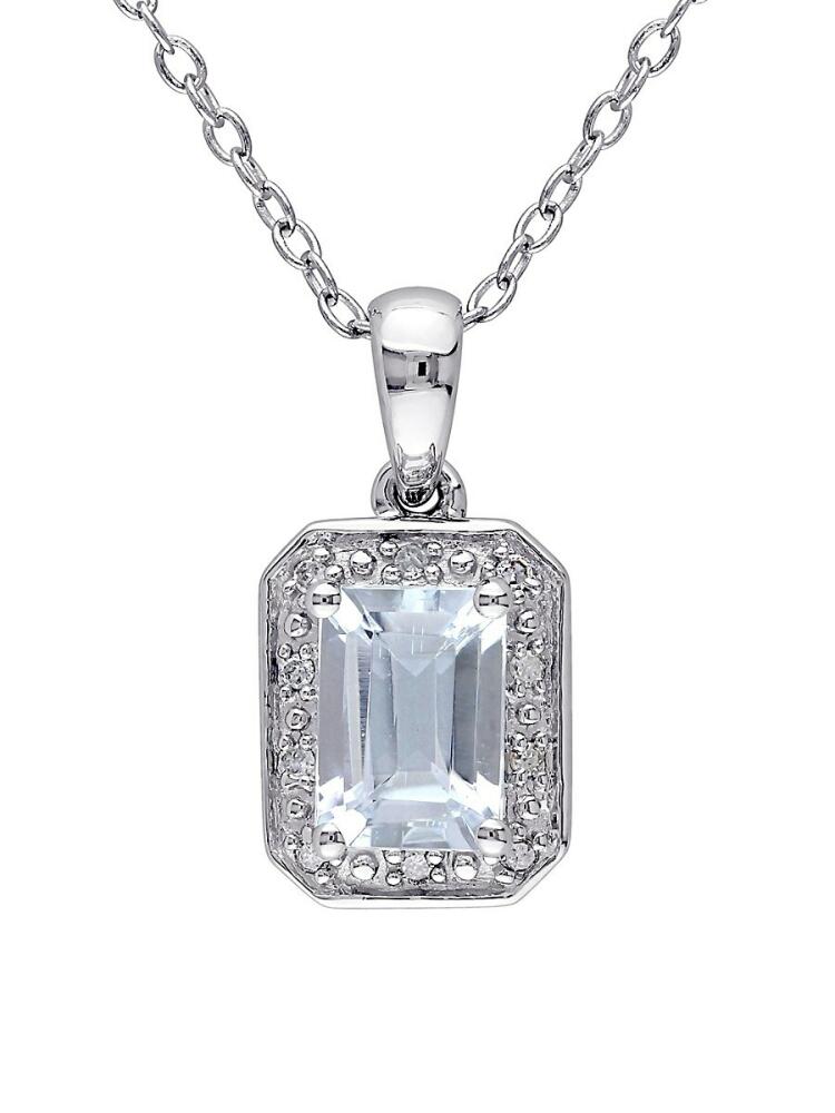 Sonatina Women's Sterling Silver, Blue Aquamarine & Diamond Pendant Necklace Cover