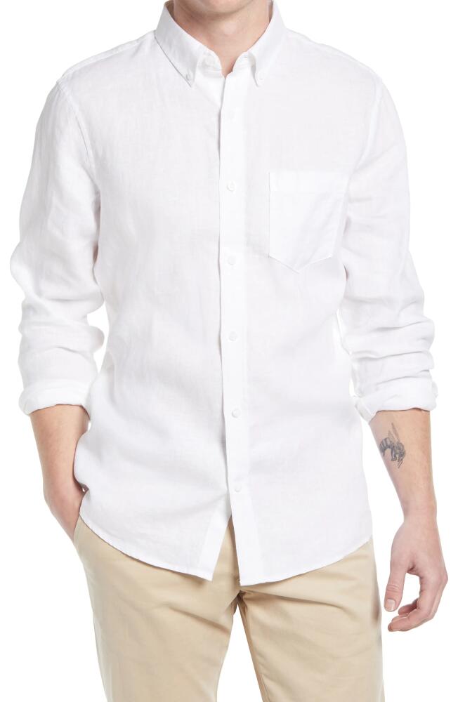 Nordstrom Trim Fit Solid Linen Button-Down Shirt in White Cover