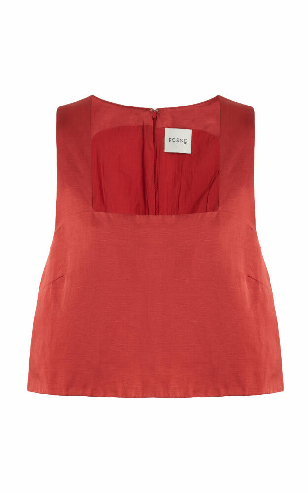 Posse - Gigi Linen-Blend Crop Top - Red Cover