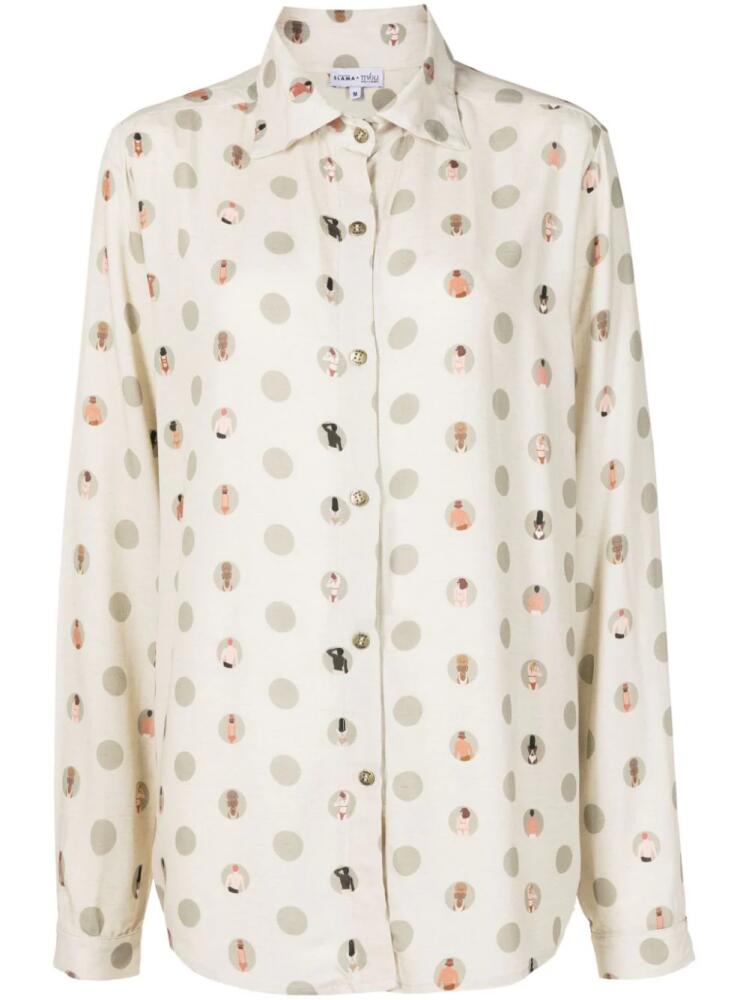 Amir Slama graphic-print long-sleeve shirt - Neutrals Cover