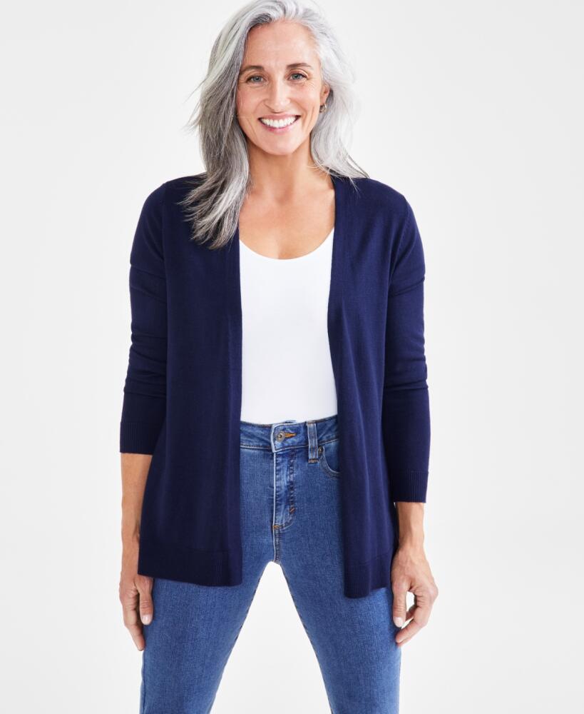 Style & Co Petite Open-Stitch Long-Sleeve Cardigan, Created for Macy's - Industrial Blue Cover