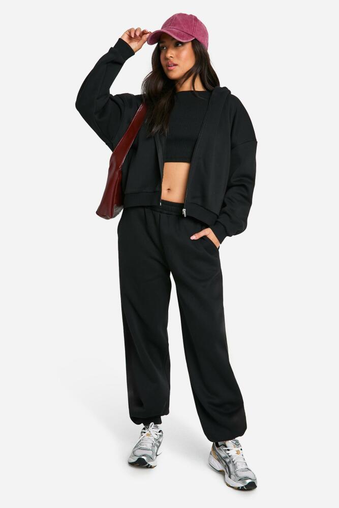 boohoo Womens Petite 3 Piece Cuffed Sweatpant Tracksuit - Black Cover