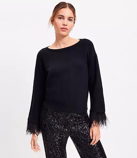 Loft Feathered Cuff Boatneck Sweater Cover