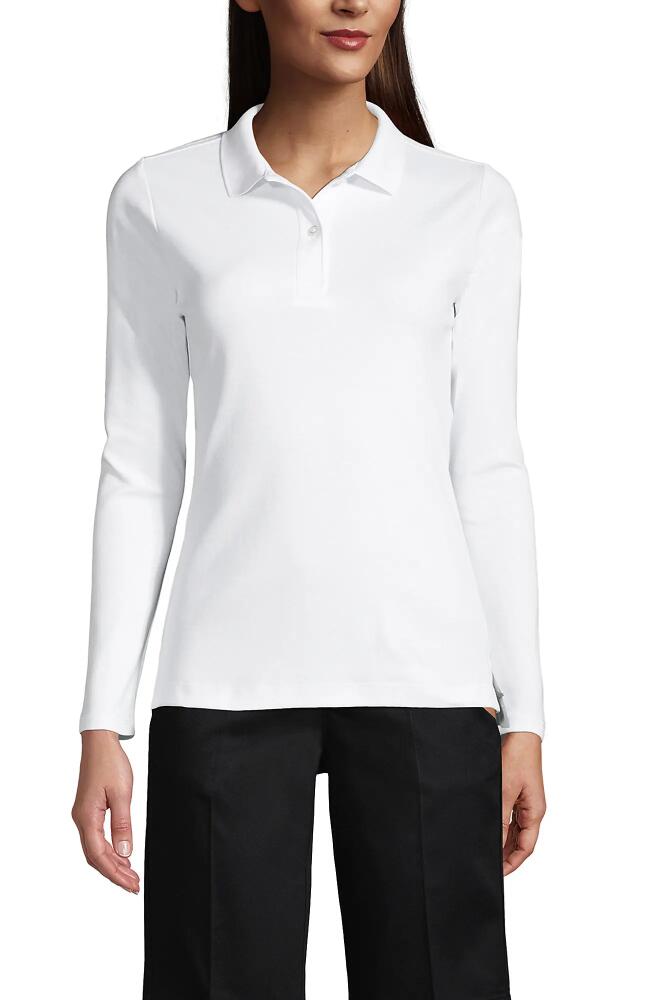 Lands' End School Uniform Long Sleeve Feminine Fit Interlock Polo Shirt in White Cover