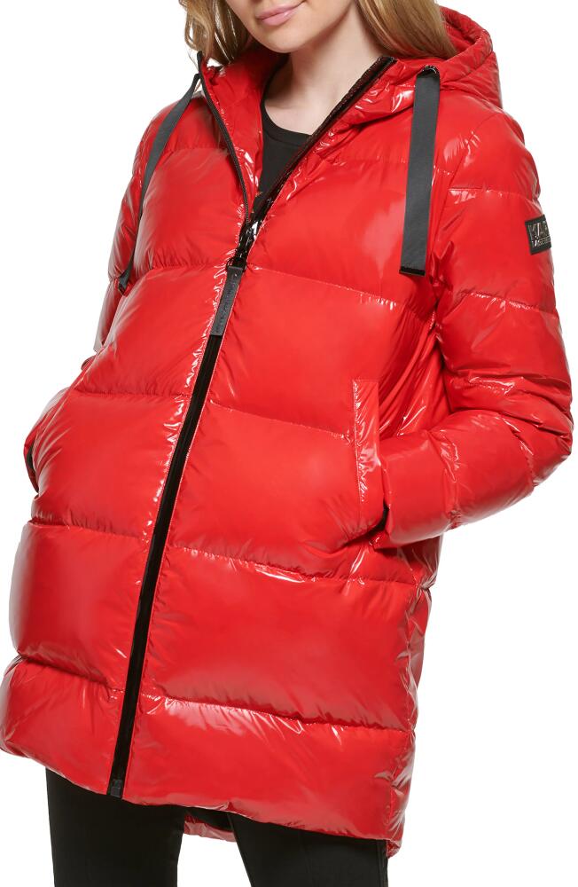 Karl Lagerfeld Paris Cocoon Water Resistant Down & Polyester Fill Puffer Jacket in Scarlet Cover